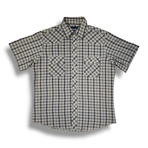 Wrangler Western Brown Plaid Pearl Snap Short Sleeve Shirt Men's Size L - Picture 1 of 9
